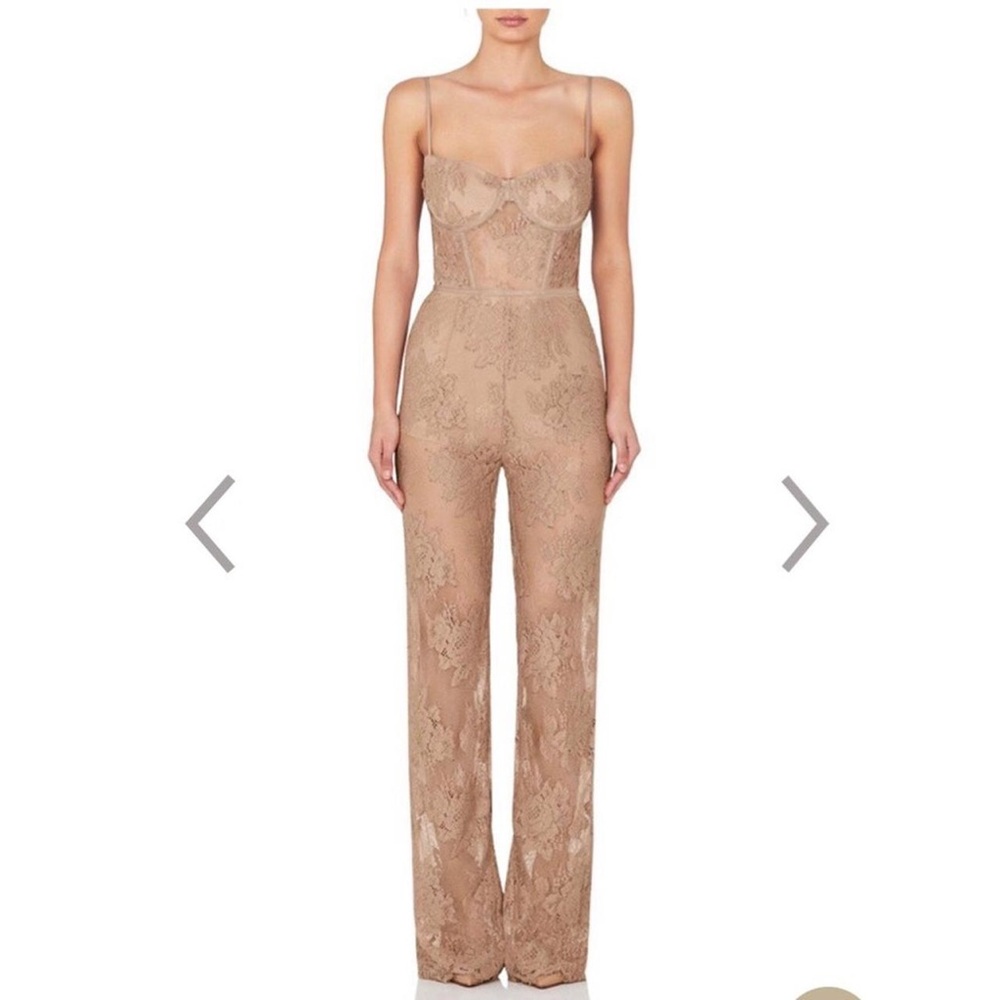 MISHA Hayden Lace Pantsuit Mocha Brown Jumpsuit US 8 NWT
